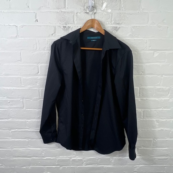 Perry Ellis Women's Button Up Blouse Top Long Sleeve Solid Black Size Small - Picture 1 of 5